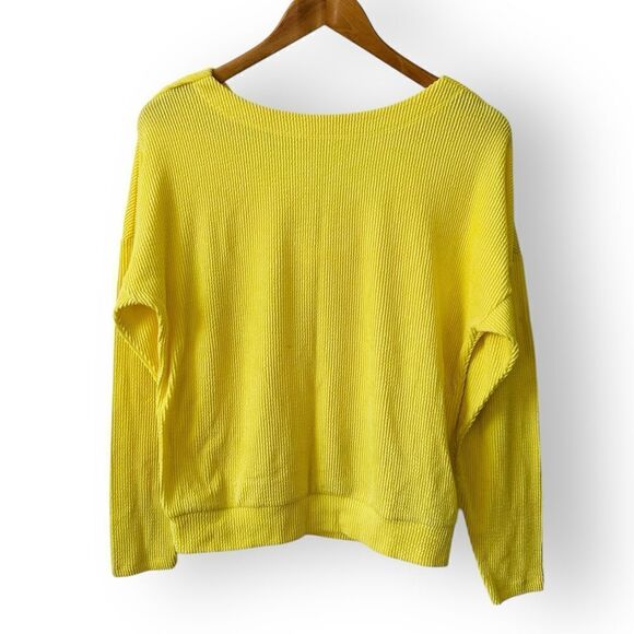 Maeve Anthropologie Cowl-Back Yellow Ribbed Pullover Sweater Top Size S - Picture 1 of 4